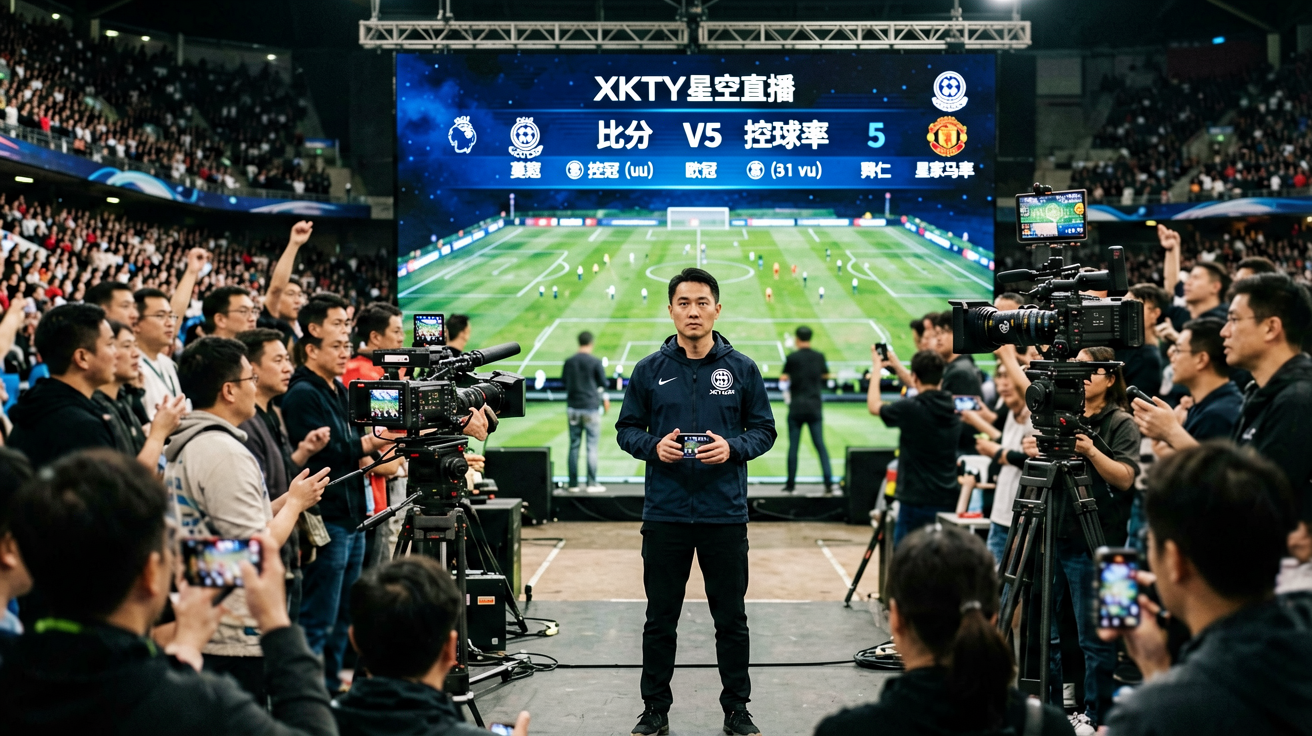 XKTY星空直播画面、比分弹窗、控球率图表等场景展示